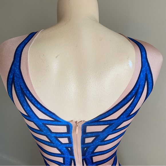 Royal Blue Tassel Glisten Rhinestones Unique Tan Bodysuit: One Size - Picture 6 of 9